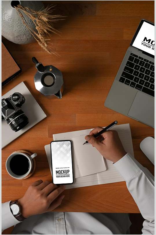 时尚电脑苹果手机电脑展示场景样机-众图网