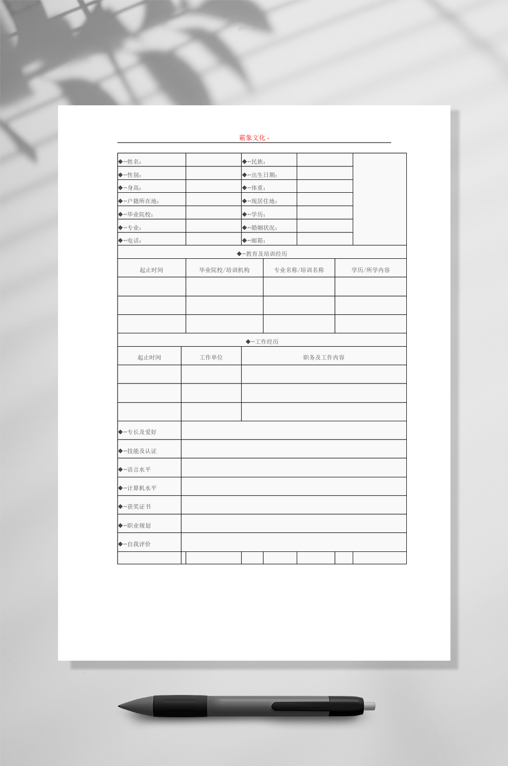 黑白表格个人简历WORD素材