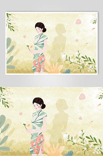 中国风民国古风旗袍美人插画素材