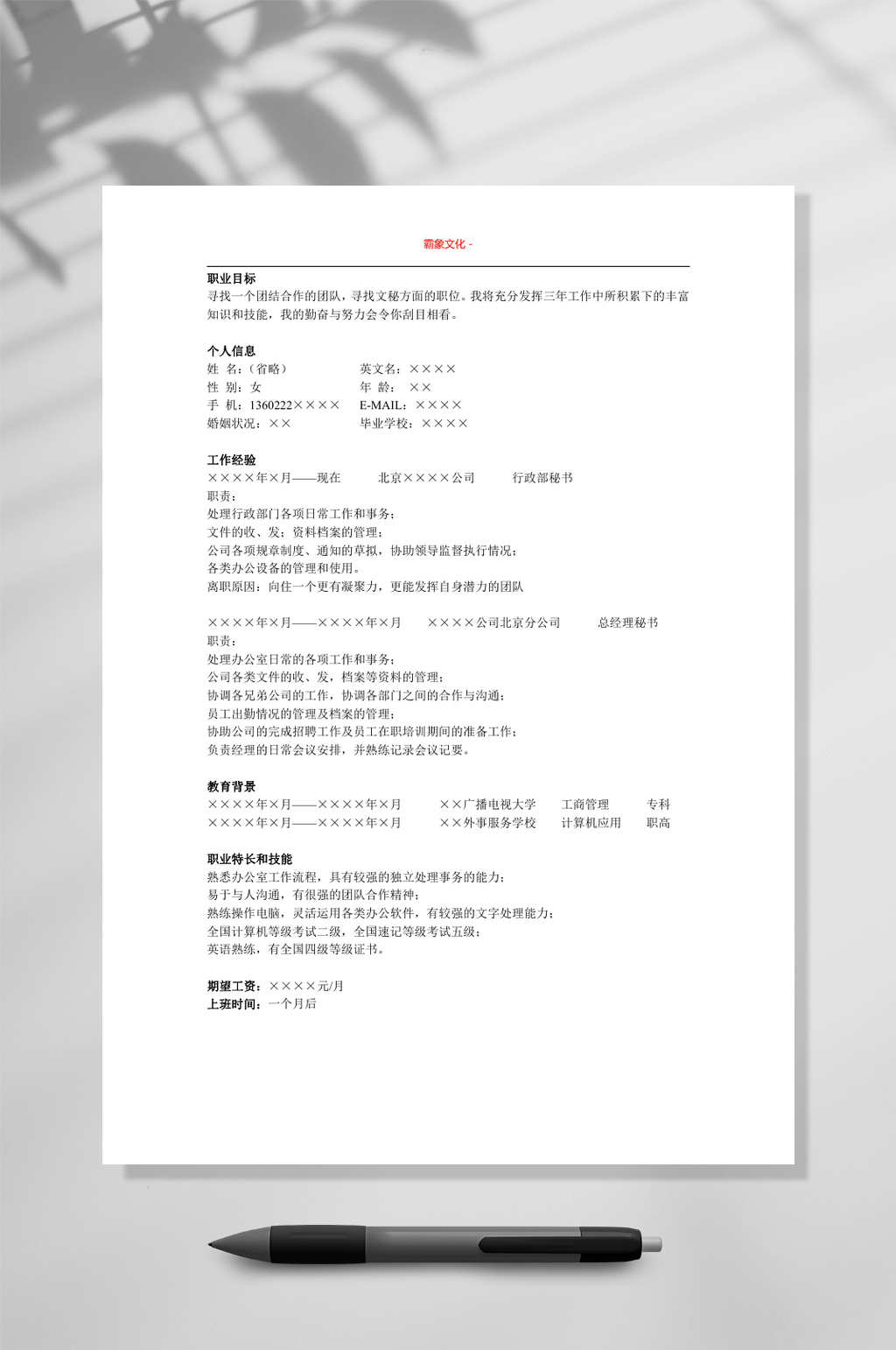 秘书简历模板简历WORD素材