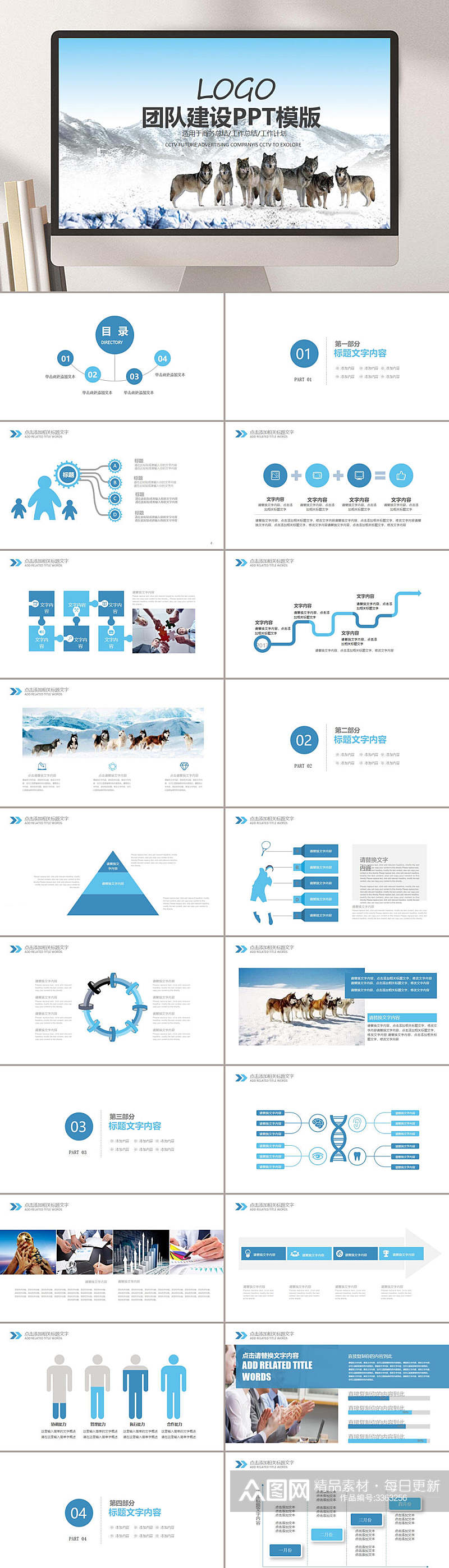 蓝色简约团队建设PPT模板素材