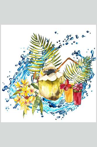 创意白底果汁热带花卉水果高清图片