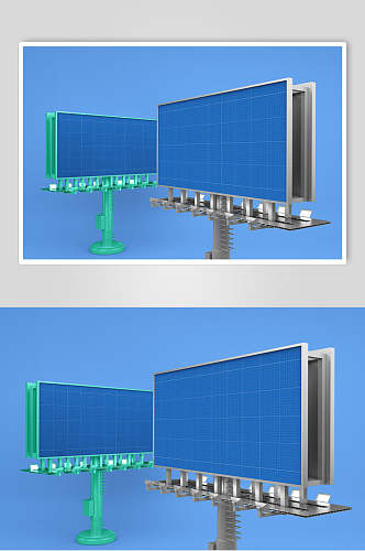 蓝绿简约线条大型户外广告牌样机