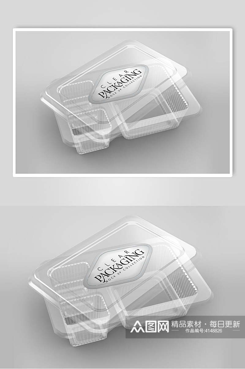 透明塑料带盖饭盒样机素材