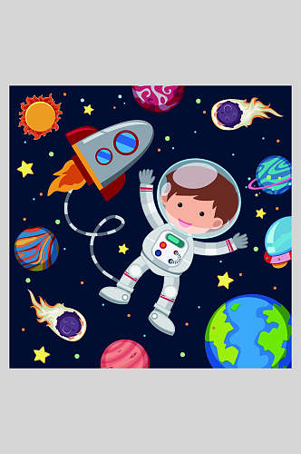 卡通星球太空宇航员矢量插画素材