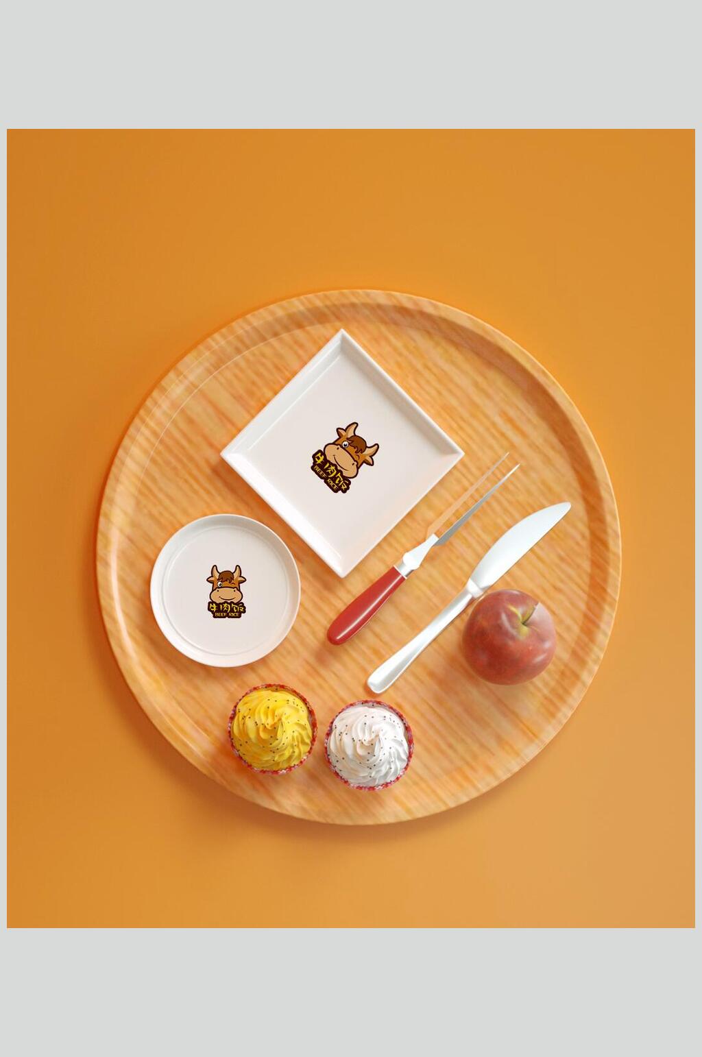 卡通陶瓷餐具展示样机素材