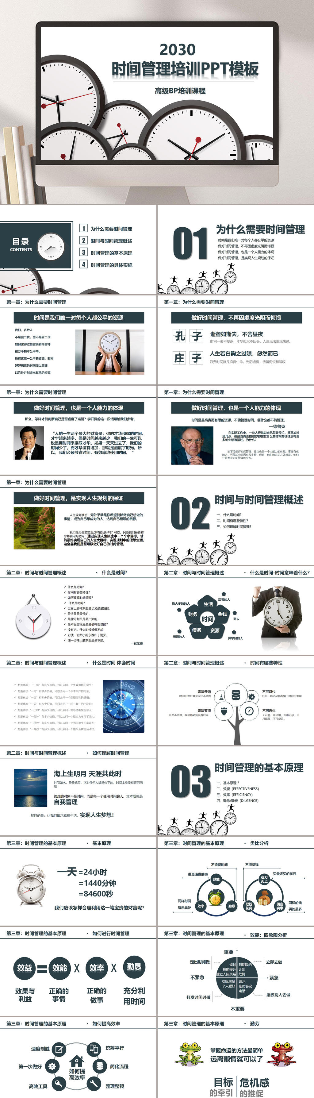 时间钟表珍惜时间时间管理PPT模板素材