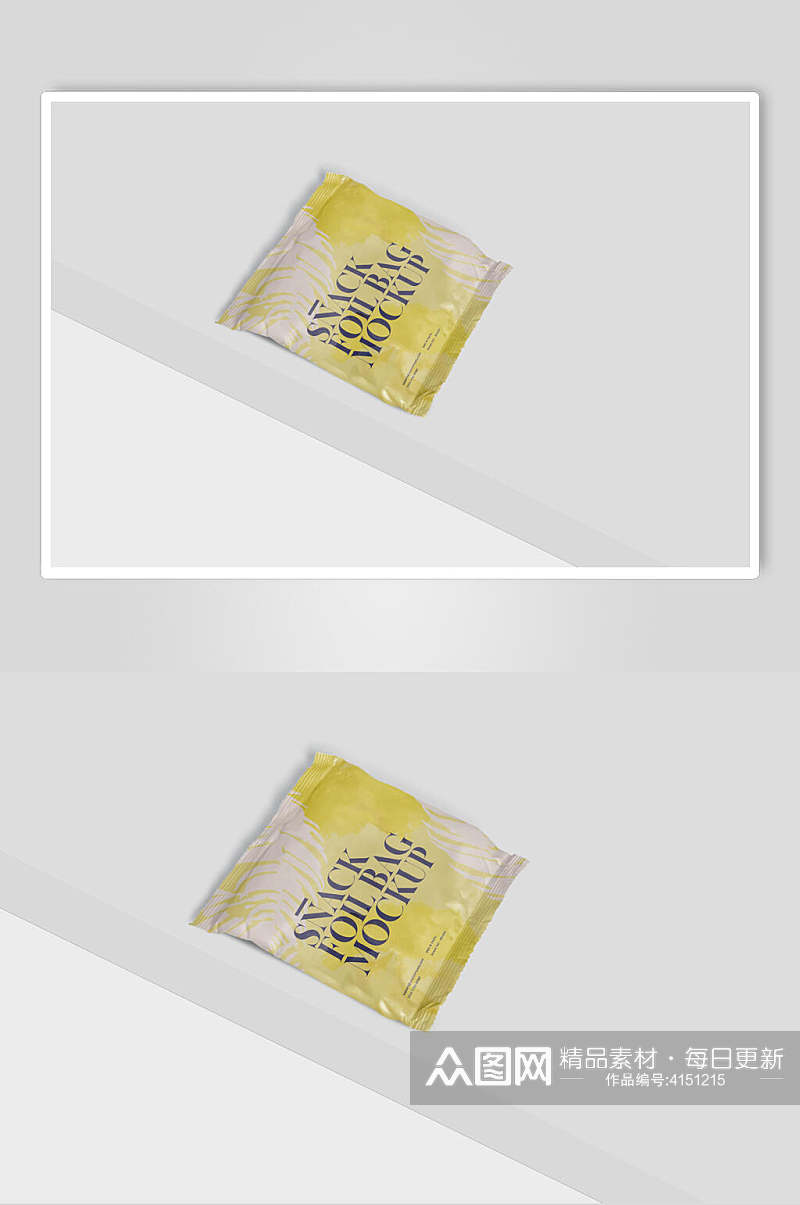 袋子英文黄色高端创意零食包装样机素材