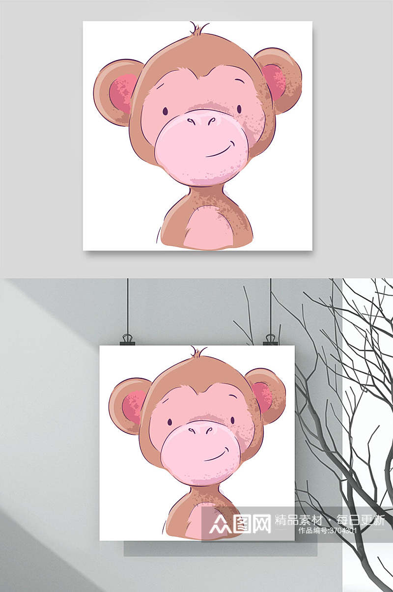 可爱猴子航天动物插画矢量素材素材