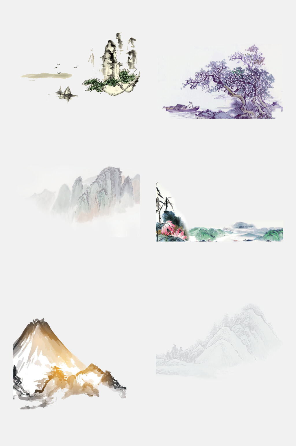 古风水墨山水风景手绘免抠设计素材素材