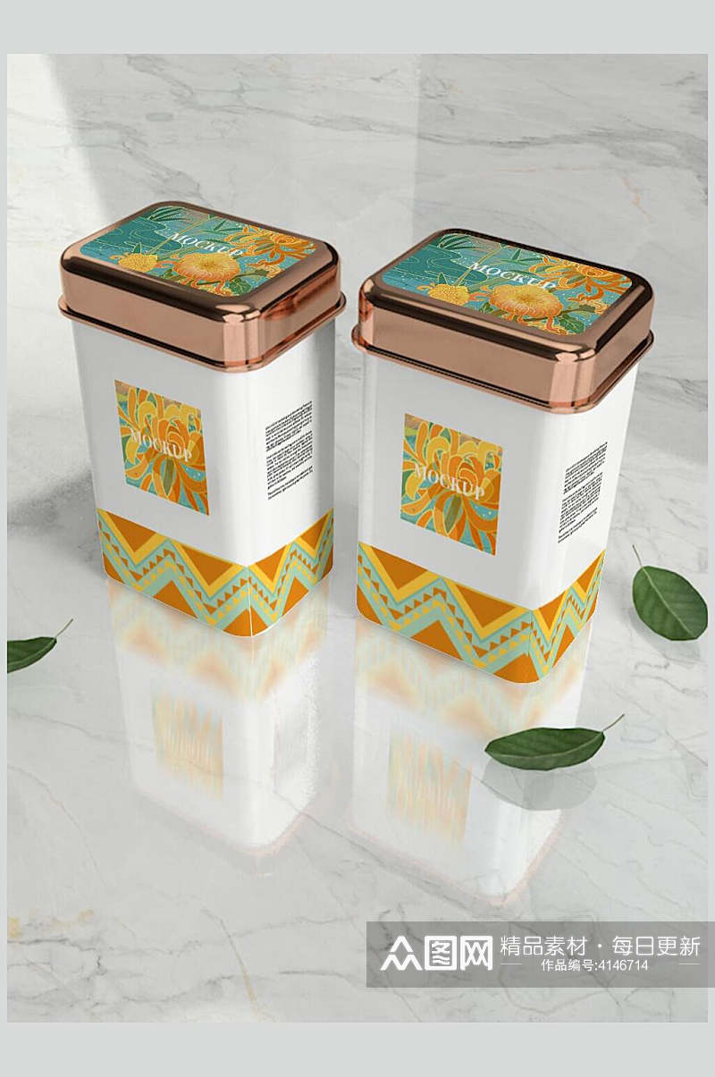 盒子叶子高端创意茶叶盒子包装样机素材