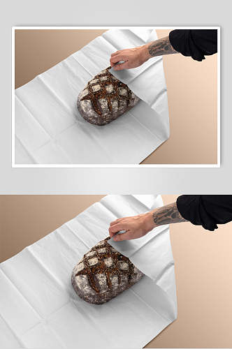 纸张褶皱手指高端创意面包包装样机