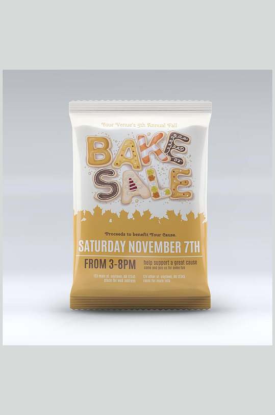 英文黄白时尚薯片塑料包装袋样机-众图网