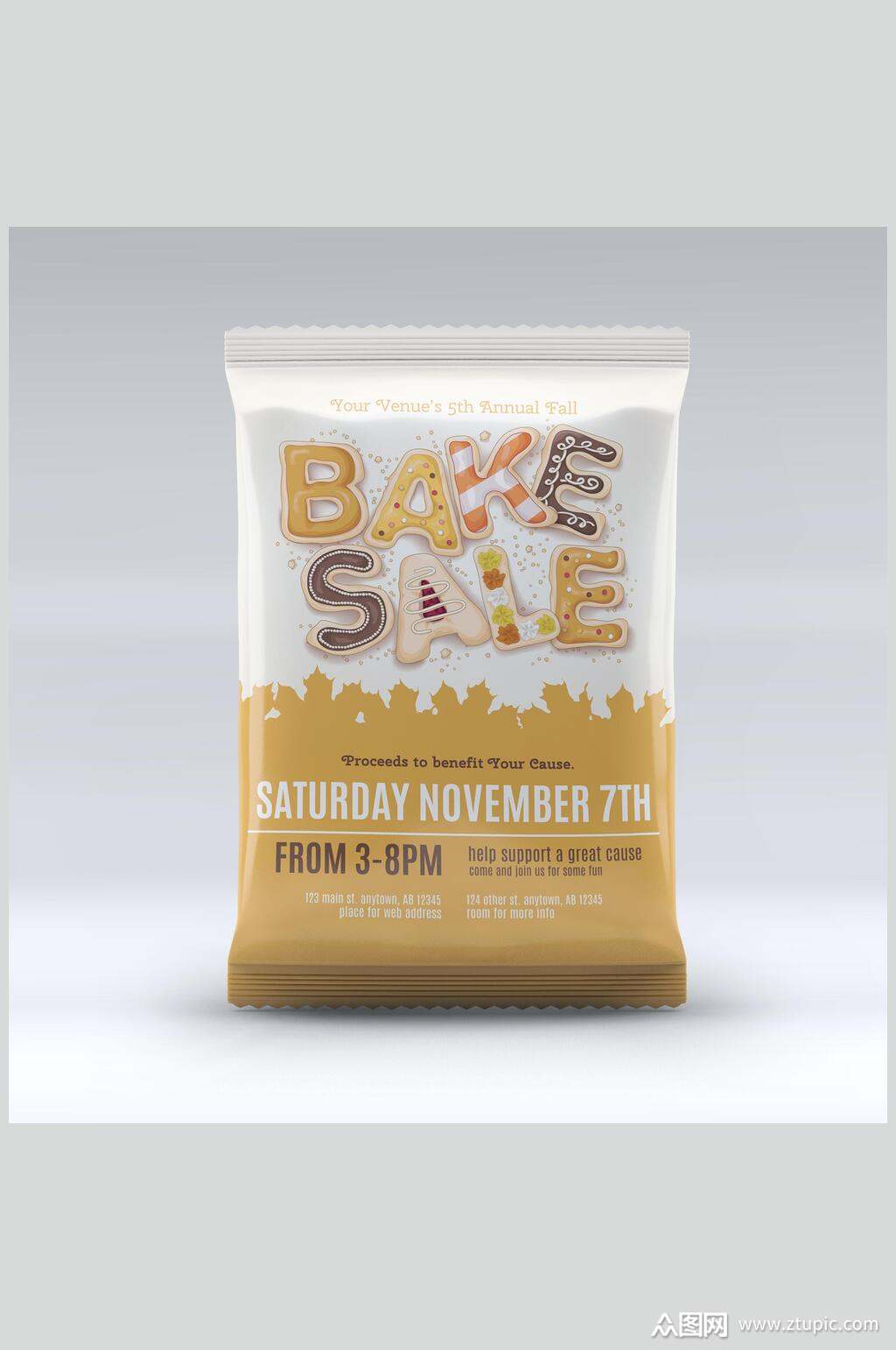 英文黄白时尚薯片塑料包装袋样机素材