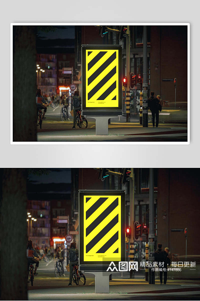 创意红灯自行车街头海报样机素材