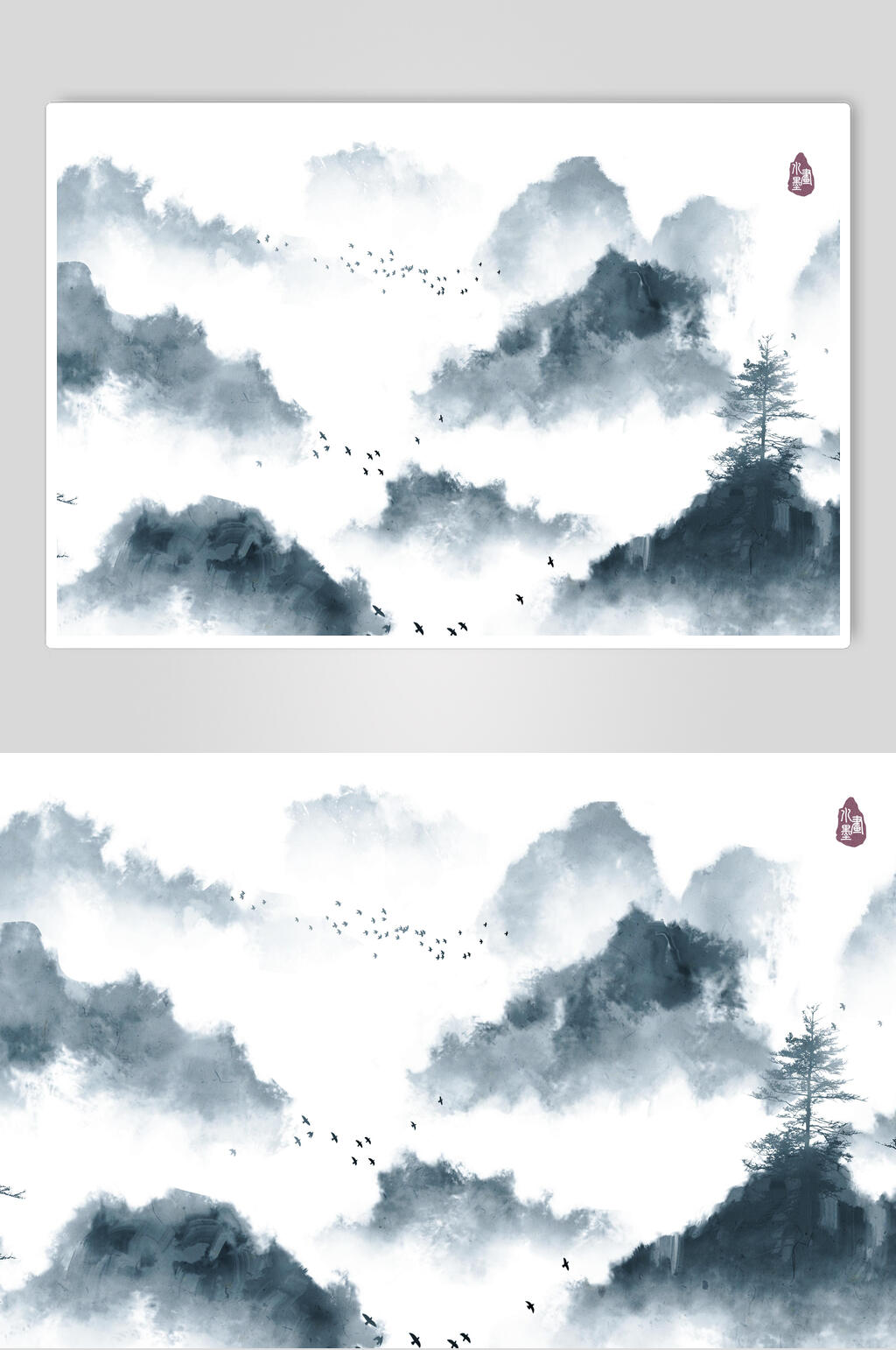 高端大气古典山水水墨插画素材素材