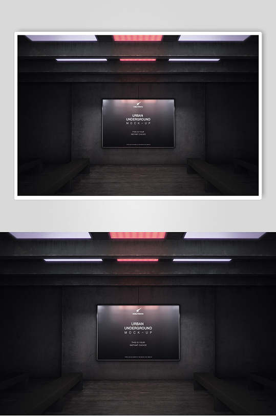 发光黑高级灰城市地铁灯箱海报样机