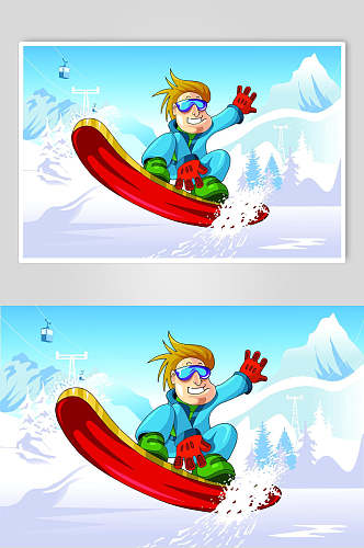 卡通滑雪矢量素材