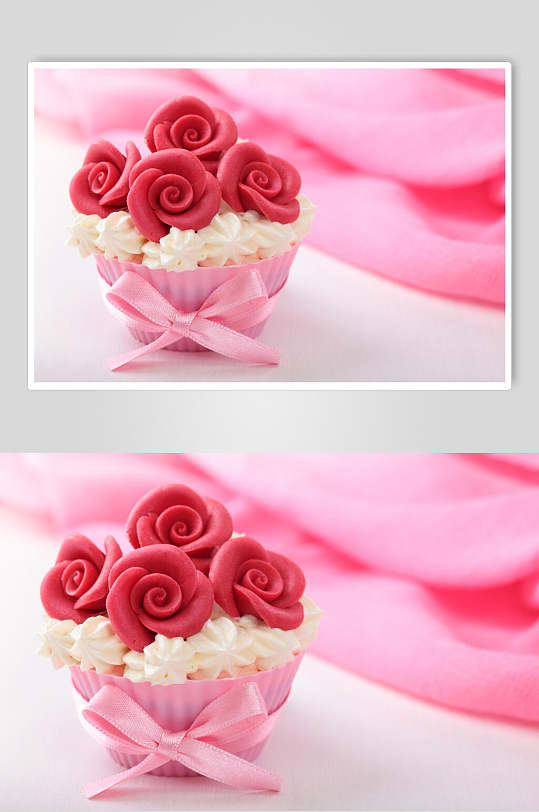 粉色花卉生日蛋糕食品食物图片 植物图片