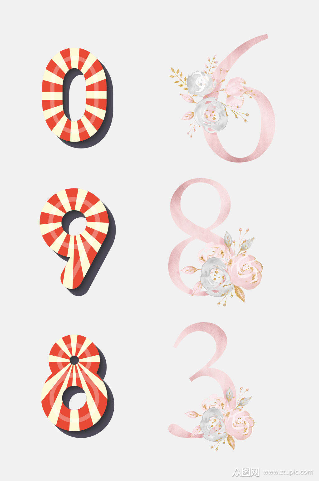 创意粉色花卉数学数字艺术字免抠素材素材