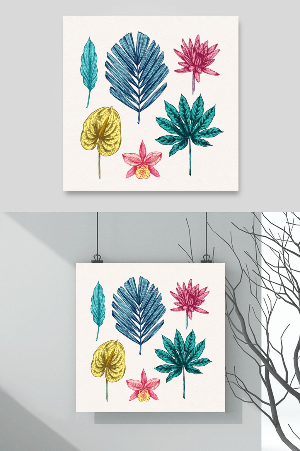 水彩手绘植物花卉矢量素材元素素材