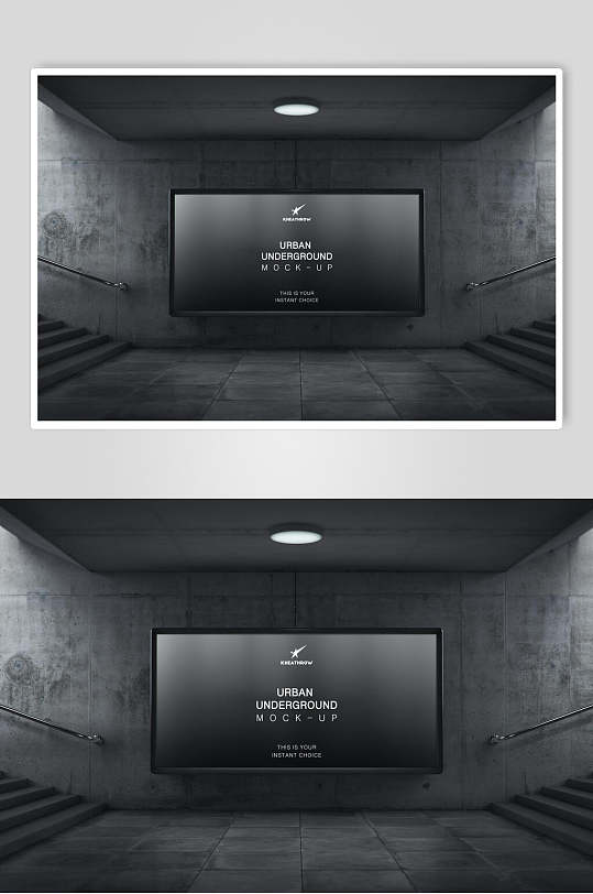 车辆灯光树木英文灯箱海报样机灯光英文字母灰色灯箱海报样机黑色灯光