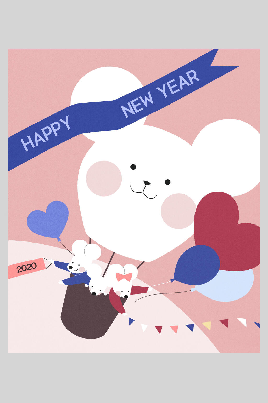 红色时尚卡通插画卡通鼠年海报素材