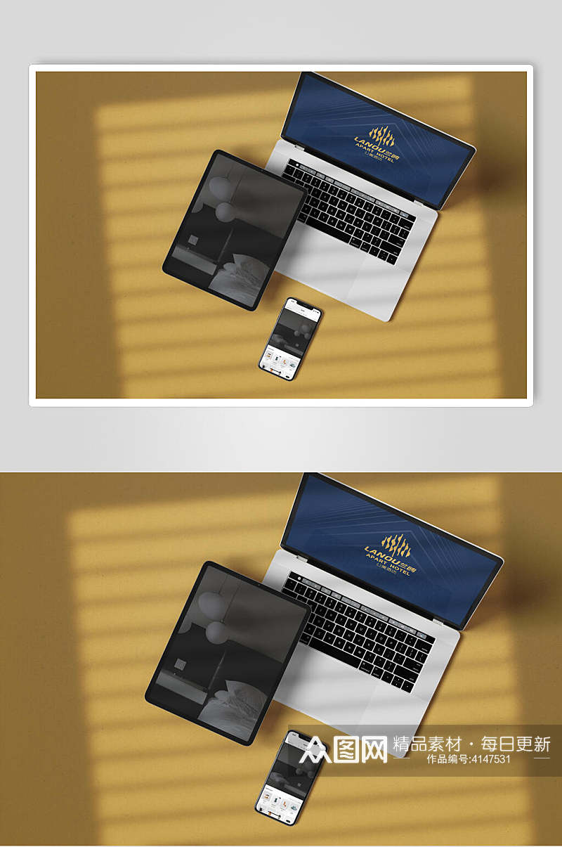 高端平板电脑酒店品牌VI设计提案展示样机素材