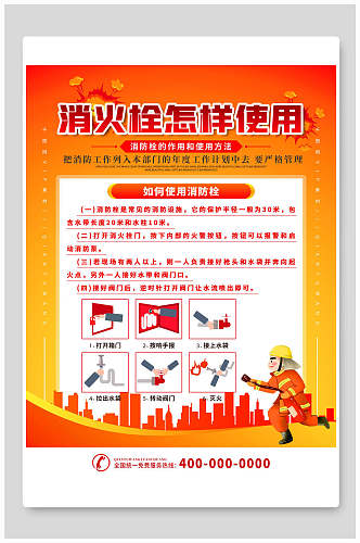 消火栓怎样使用消防安全海报