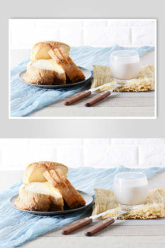清新牛奶面包图片