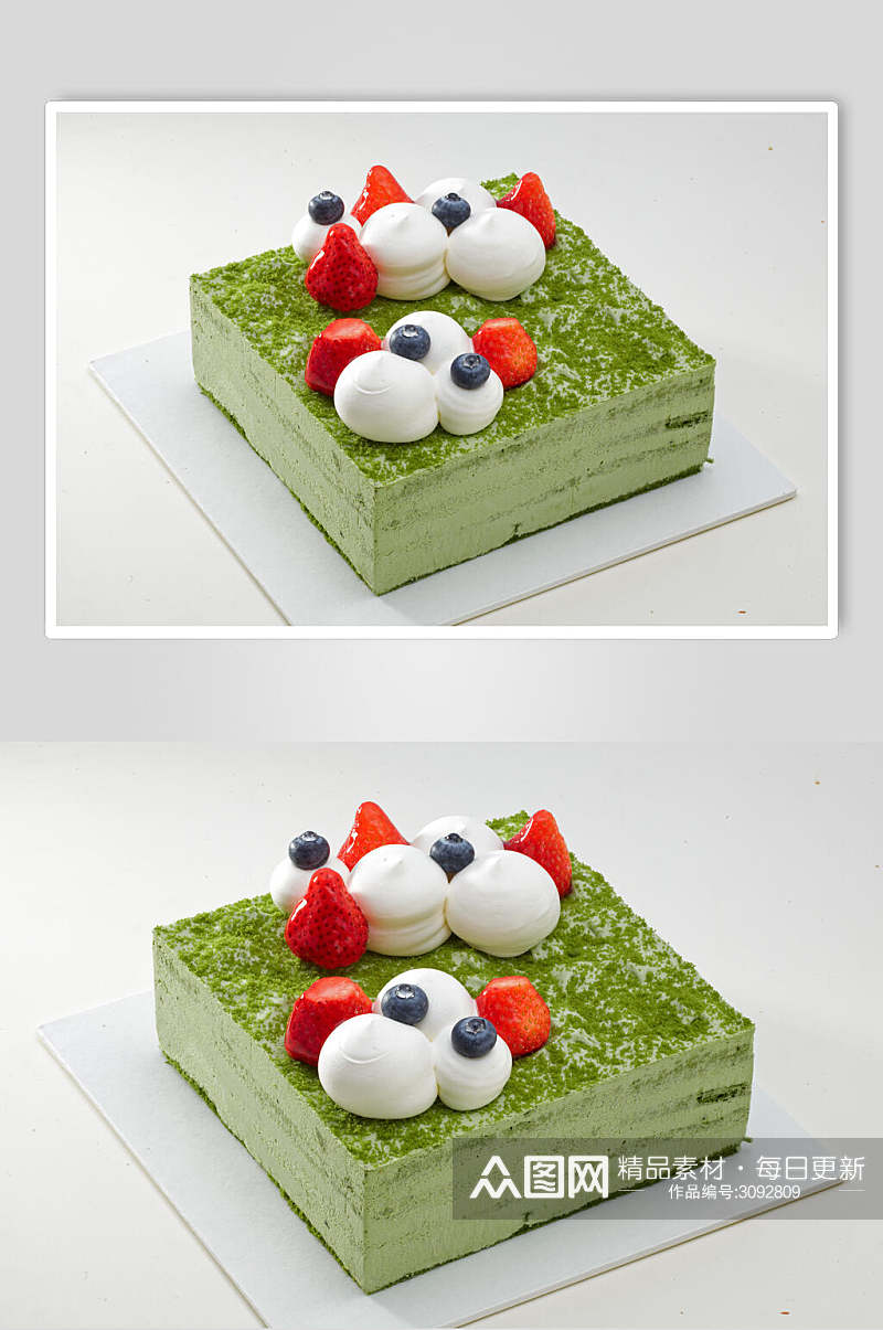 精致绿色生日蛋糕食品食物图片素材