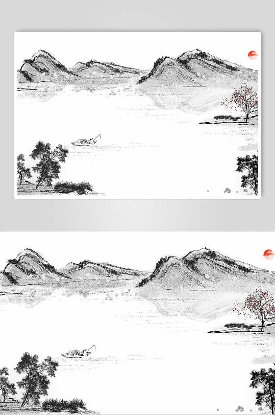 古典中国画山水水墨插画素材