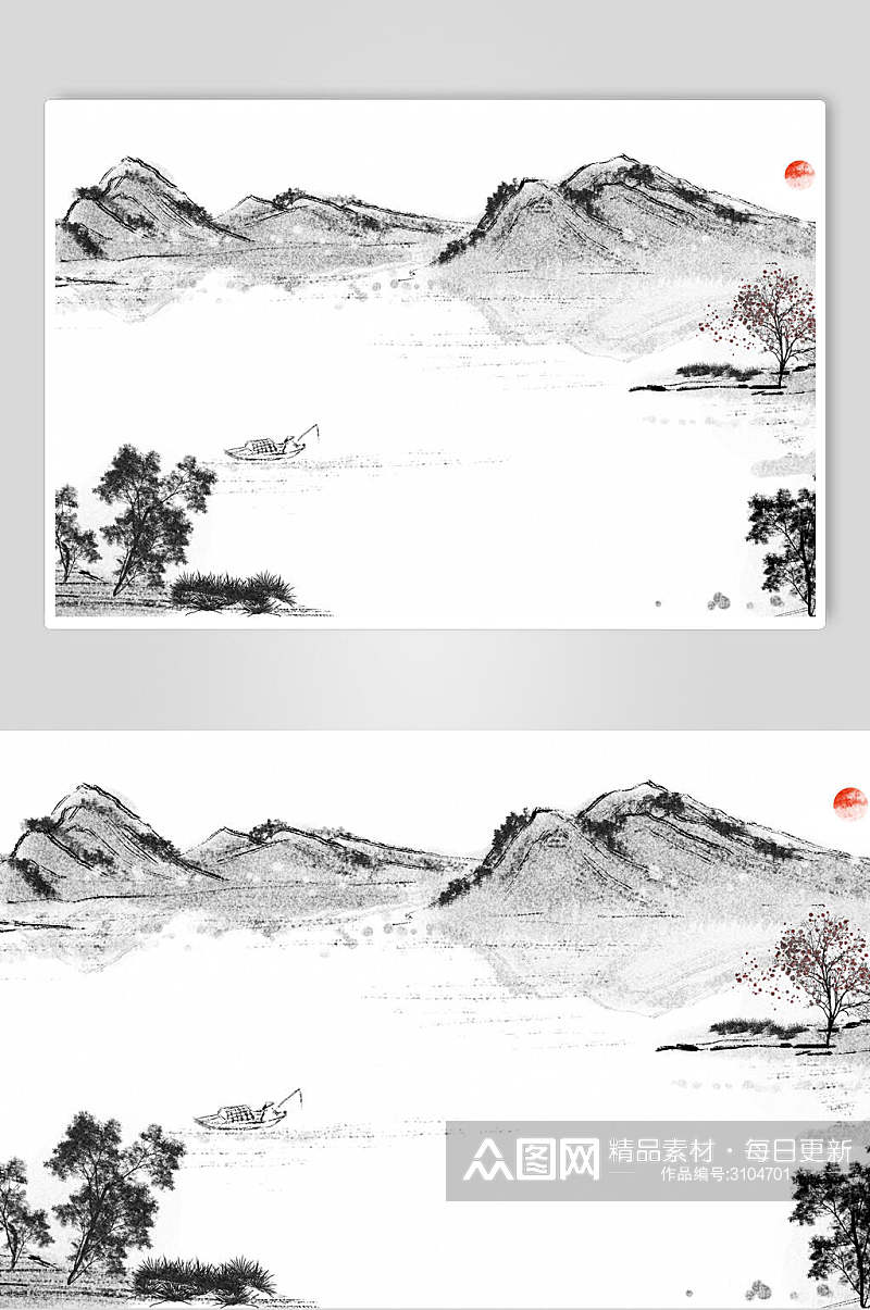 古典中国画山水水墨插画素材素材