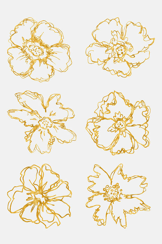 手绘金色典雅花卉花朵免抠元素