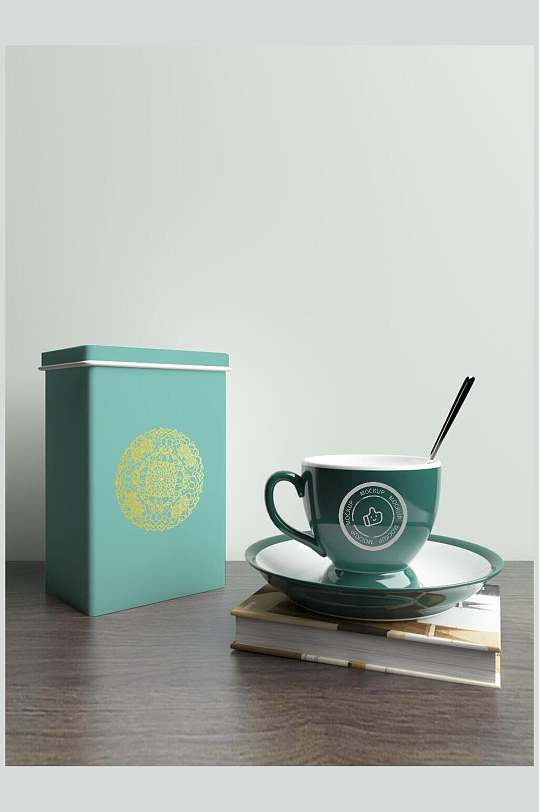 杯子盒子绿色茶叶包装设计展示样机