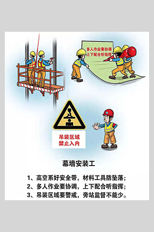 幕墙安装工施工安全漫画海报