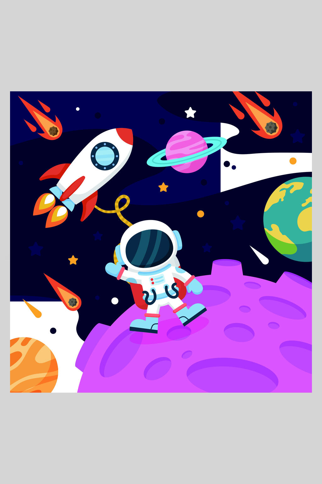 卡通蓝紫色太空宇航员矢量插画素材素材