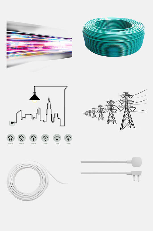 手绘创意电线光纤免抠素材