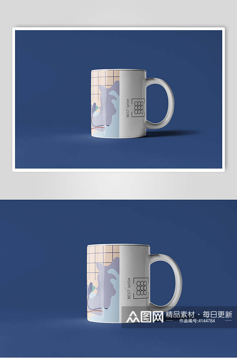 茶杯印画阴影蓝背景墙文创样机素材