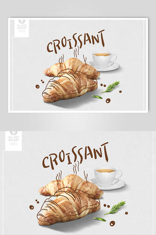 手绘简约灰高级感大气面包食品海报