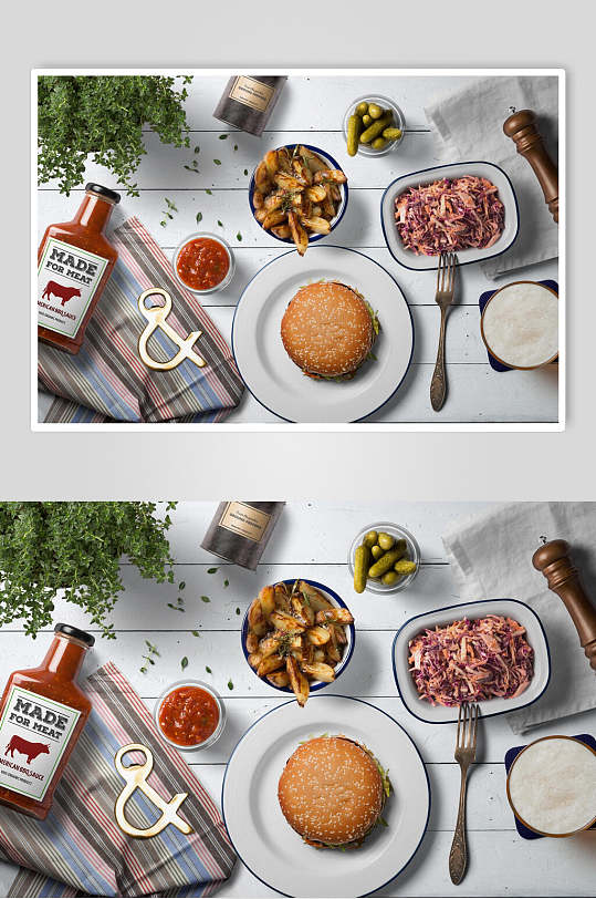 创意汉堡餐饮贴图样机