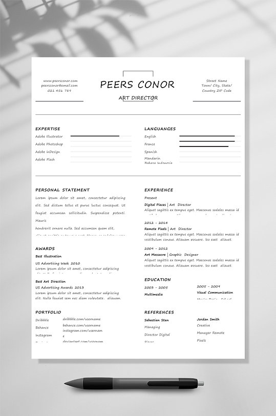 精美国外英文简历WORD模板-众图网