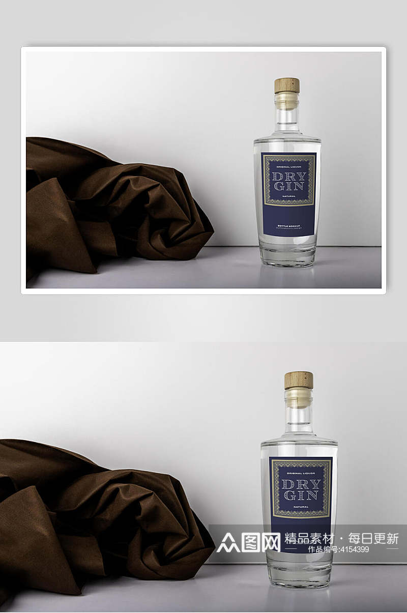丝绸明玻璃瓶酒瓶包装设计展示样机素材