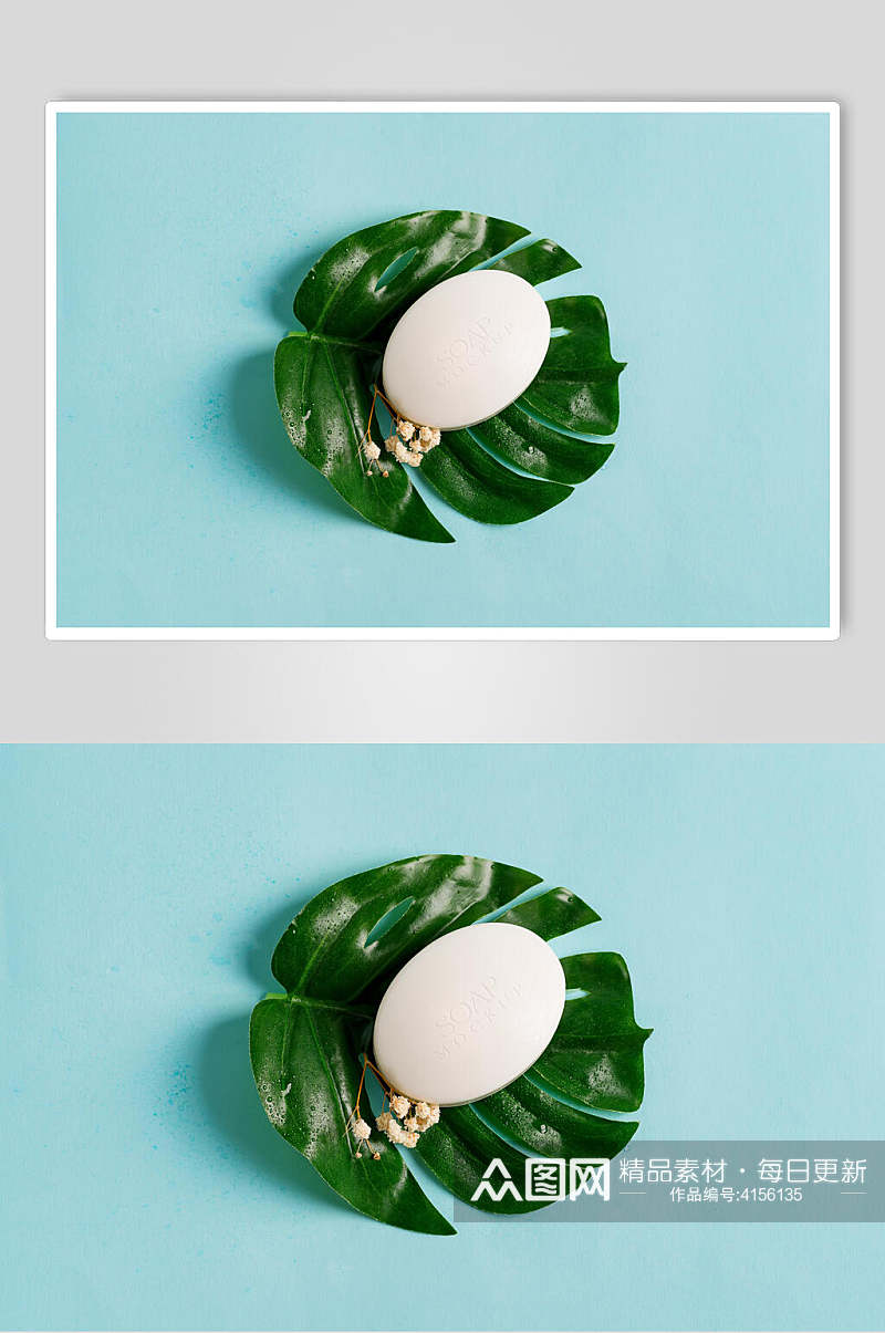 叶子鸡蛋大气创意蓝绿香皂肥皂样机素材