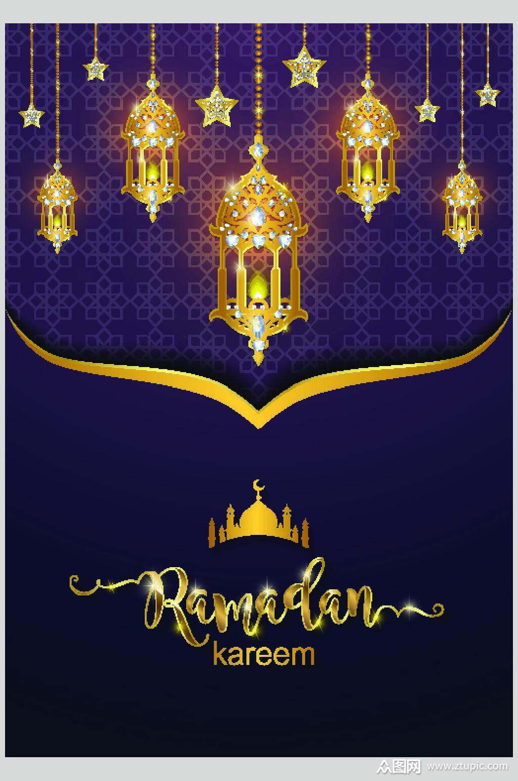 蓝金简约月亮城堡炫光图案矢量素材素材