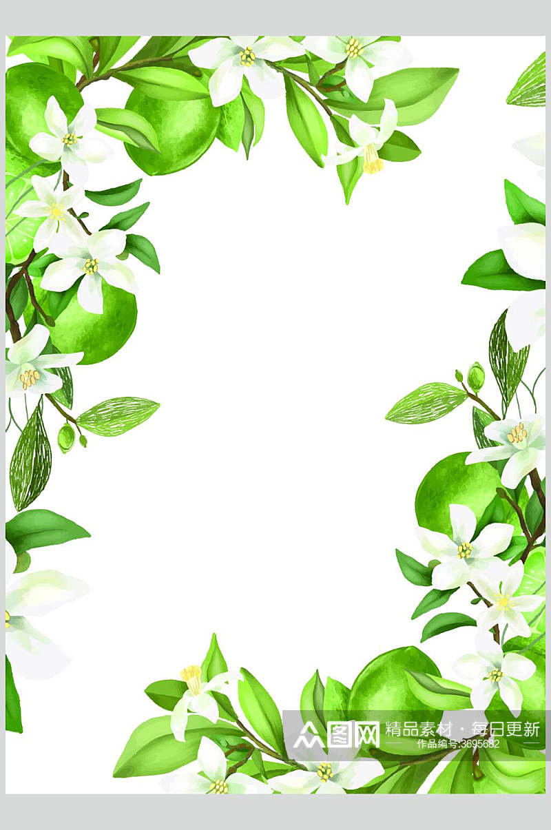 绿色花边花朵植物底纹插画矢量素材素材