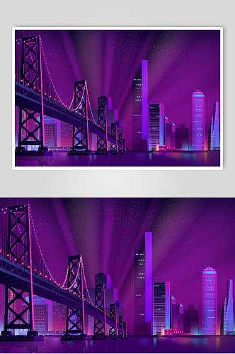 梦幻紫色渐变城市建筑矢量素材