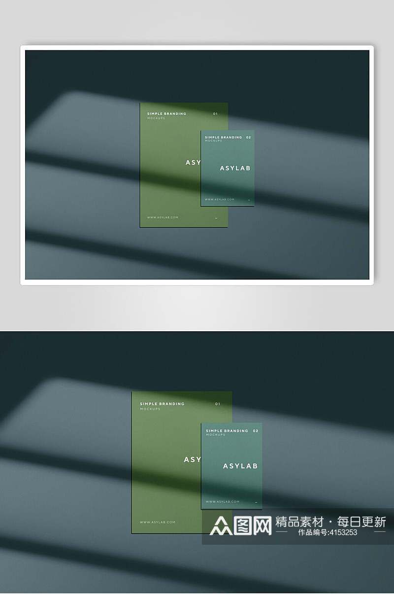 绿色英文清新卡片名片阴影展示样机素材