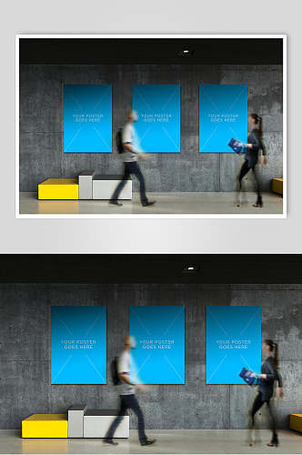 蓝色墙壁大气创意大型展板海报样机