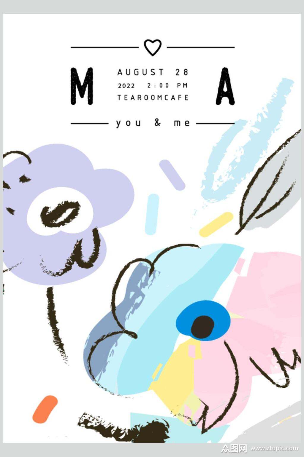 英文字母马蒂斯抽象水彩手绘花卉插画矢量素材素材